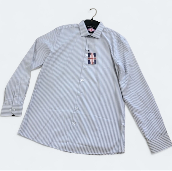 NEW Soul Of London Men's Striped Button Down Shirt Gray Size Large 16.5 - Picture 1 of 16